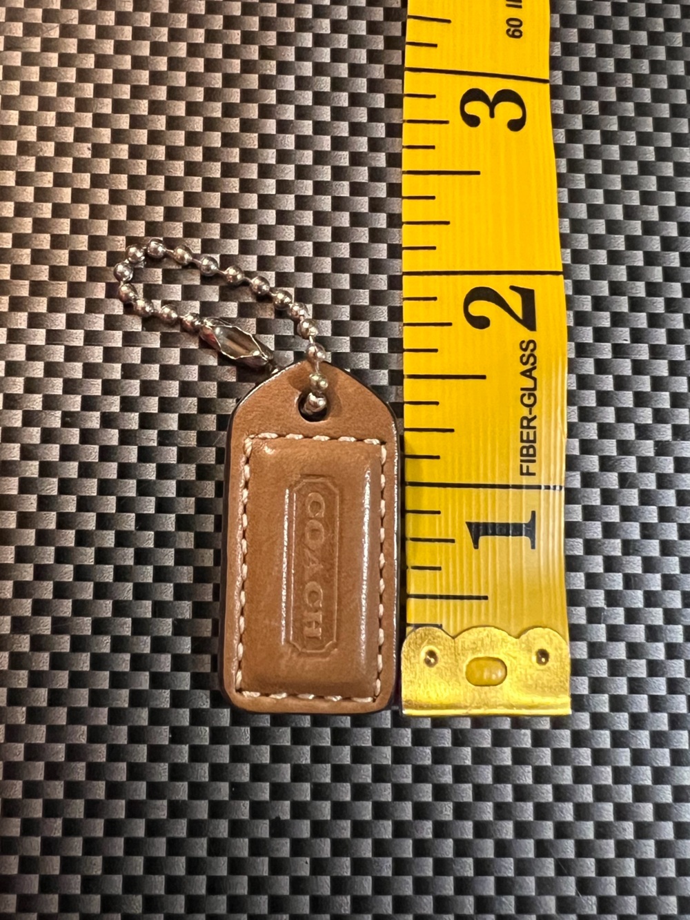 Coach Brown Leather hangtag with Silver Ball Chain